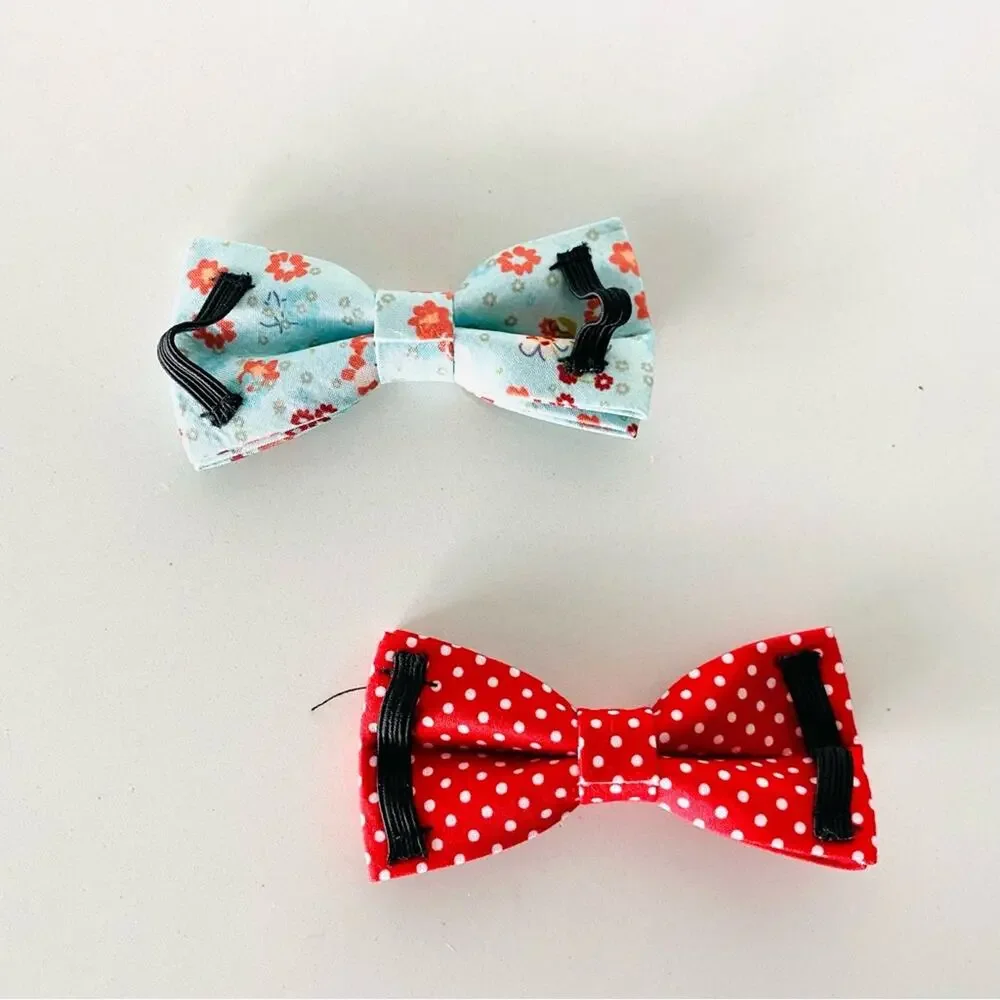 NEW HANDMADE Blue Floral White Red Polka Dot Dog Cat Pet Collar Elastic Bow Tie